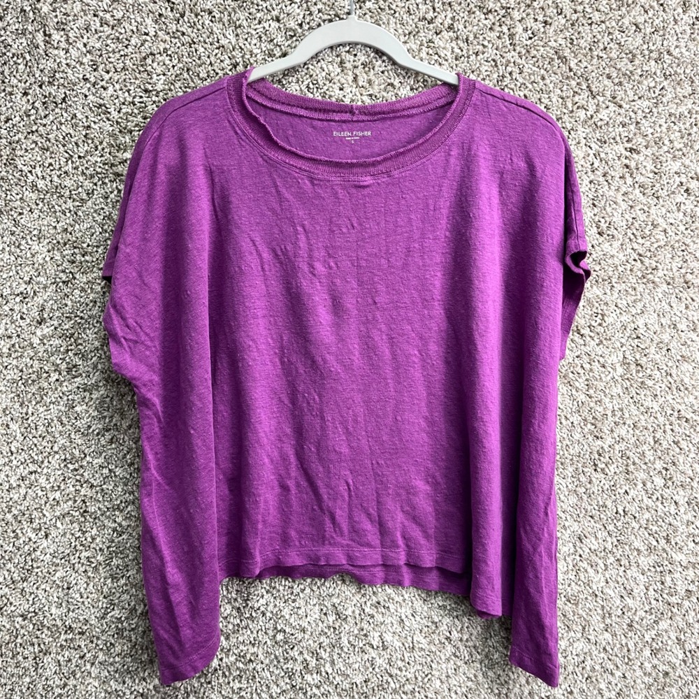 Eileen Fisher Top Women's Small  Purple 100% Linen Knit Cap Sleeve Boxy